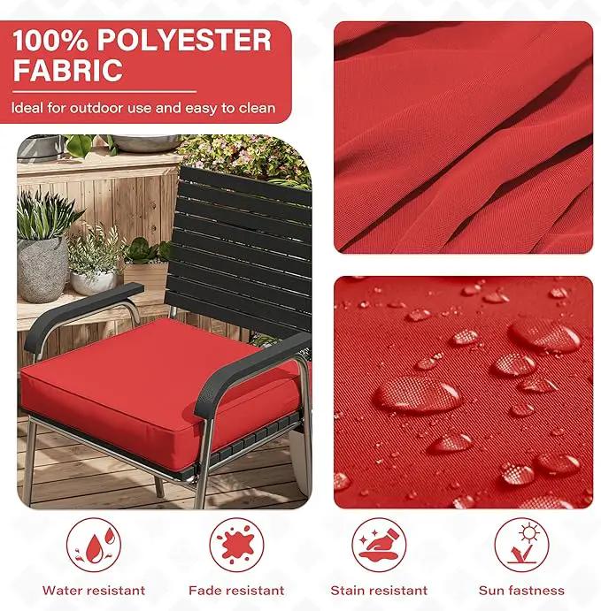 Patio Chair Cushions 22 X 22 X 4 Inch Waterproof Outdoor Seat Cushions for Patio Furniture, Outdoor Sofa Couch Pads with Ties & Handle, Set of 2, Red by GreenHaven Gardens