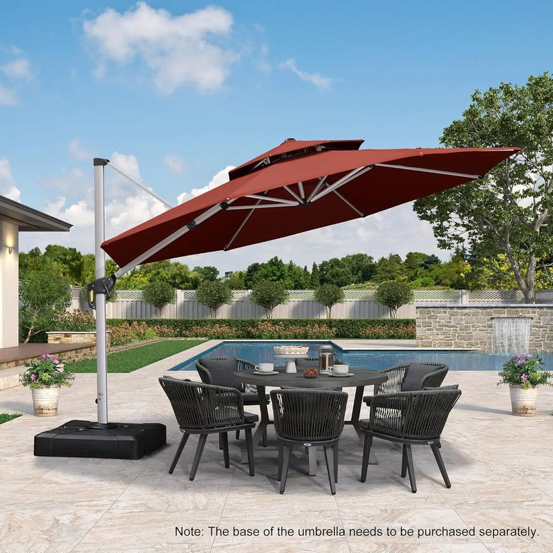 PURPLE LEAF 12 Feet Double Top Round Deluxe Patio Umbrella Offset Hanging Umbrella Outdoor Market Umbrella Garden Umbrella, Brick Red by GreenHaven Gardens