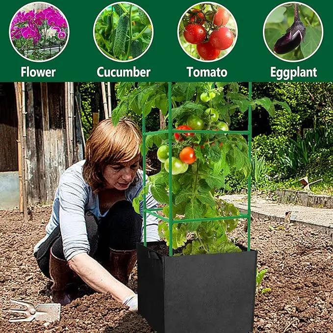 3 Packs 47 x 16 x 16 Inch Garden Tomato Cages with 17.7 Gallon Grow Bags- Square Plant Support Trellis Assembled with Planter Bags- Garden Cucumber Vegetables Frames for Vertical Climbing Plants by GreenHaven Gardens