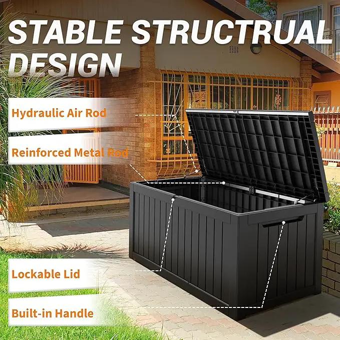 NUNU LAB 230 Gallon Large Resin Deck Box, Waterproof Outdoor Storage Box, Lockable Storage Bin for Patio Furniture, Garden Tools, Pool Accessories, UV-Resistant & All-Weather, Black by GreenHaven Gardens