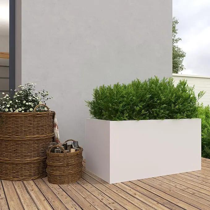 White Steel Planter Outdoor Indoor Planter Box Galvanized Steel Metal Large Planters Rectangular Flower Pot 31.5 In L x 16 In W x 16 In H Modern Commercial Residential for Trees Patio Deck Yard Garden by GreenHaven Gardens