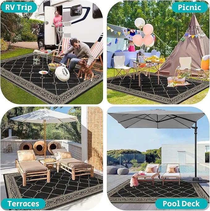 HEBE Outdoor Rug Waterproof 8x10, Reversible Plastic Straw Rug RV Camping Rug, Indoor Outdoor Patio Mat Clearance, Outside Carpet for Porch,Deck,Camper,Balcony,Backyard,Picnic by GreenHaven Gardens