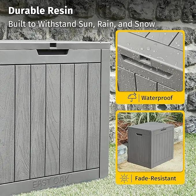EAST OAK Outdoor Storage Box, 31 Gallon Deck Box Indoor and Outdoor Use, Waterproof Resin Storage Bin for Package Delivery, Patio Cushions, Gardening Tools, Lockable, UV Resistant, Grey by GreenHaven Gardens