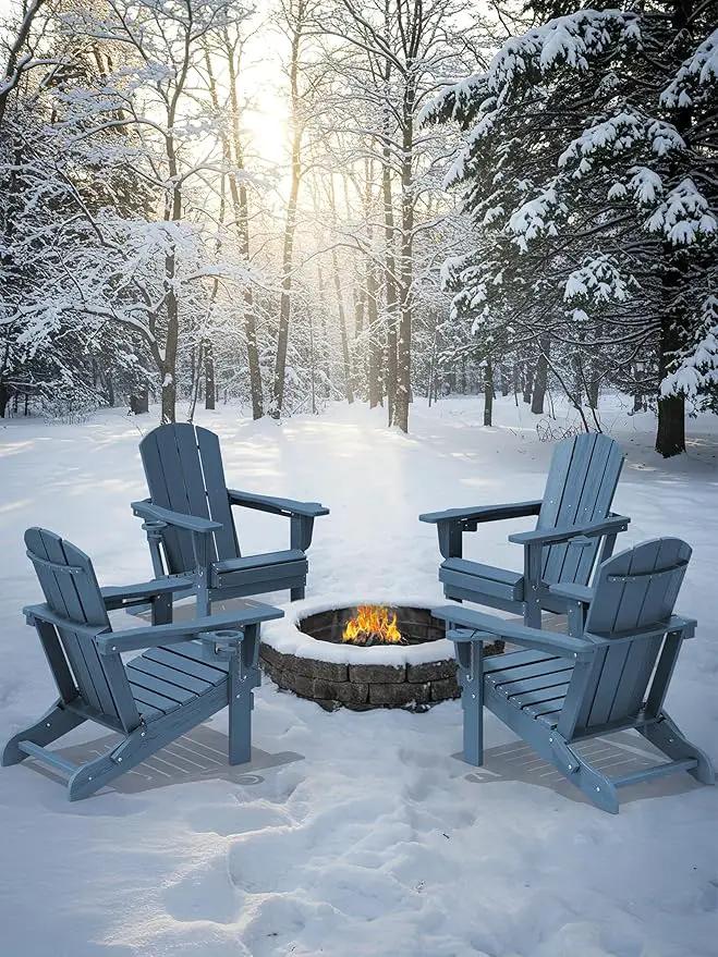KINGYES Folding Adirondack Chair Set of 2, Dual Cup Holders & All-Weather HDPE, Wood-Like Patio Chair for Backyard, Camping, Pool & Fire Pit, Navy by GreenHaven Gardens