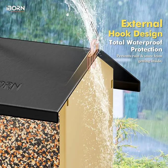 iBorn Bird Feeders for Outdoors,Bird House Feeder with Weatherproof Metal Roof & 8 Drain Holes,Fully Detachable Birdfeeder Design,Easy Clean & Refill,Chew-Proof PC Windows,1.5 Lbs Capacity,Black Roof by GreenHaven Gardens
