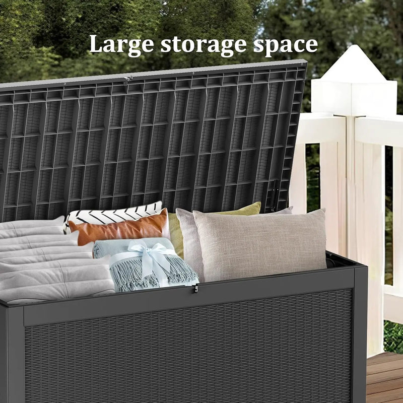 320 Gallon Waterproof Black Deck Box, Lockable Resin Storage Box for Patio Furniture Cushions Garden Tools and Outdoor Delivery Storage by GreenHaven Gardens
