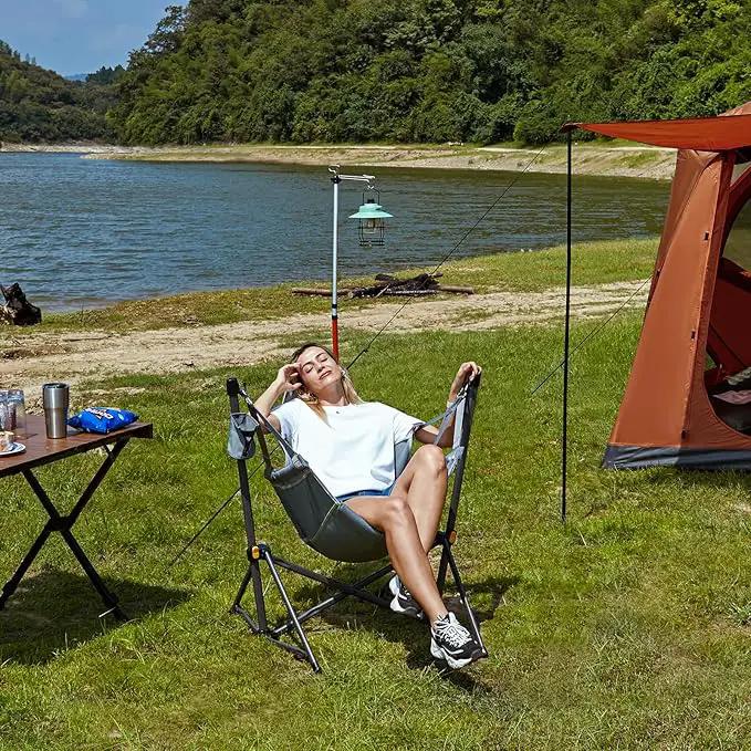 TIMBER RIDGE Hammock Camping Chair with Adjustable Backrest, Heavy Duty Folding Hammock Chair Supports 300lbs, Portable Hammock Chair for Camping, Travelling and Patio, Grey by GreenHaven Gardens