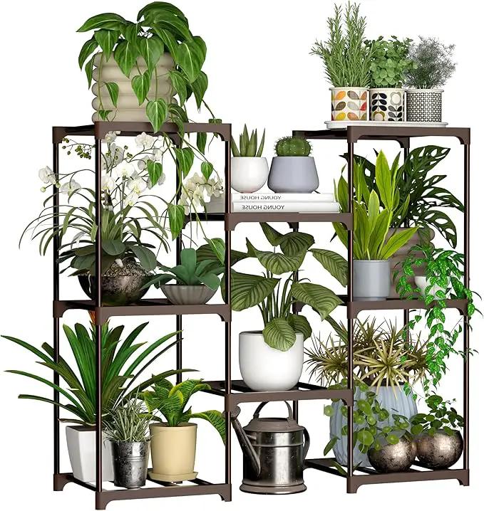 Metal Plant Stand Indoor Outdoor Plant Shelf Stand, 3 Tiers 8 Pots Potted Flower Plant Stands for Indoor Plants Multiple, Plant Shelves Stands Rack for Patio, Balcony, Living Room by GreenHaven Gardens