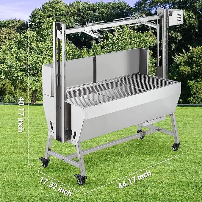 Stainless Steel Electric Pig Rotisserie Grill with Fire Pit & Baffle - 60kg Capacity, 50W Motor for Whole Pig/Lamb, Asador de Puerco Outdoor Camping BBQ by GreenHaven Gardens