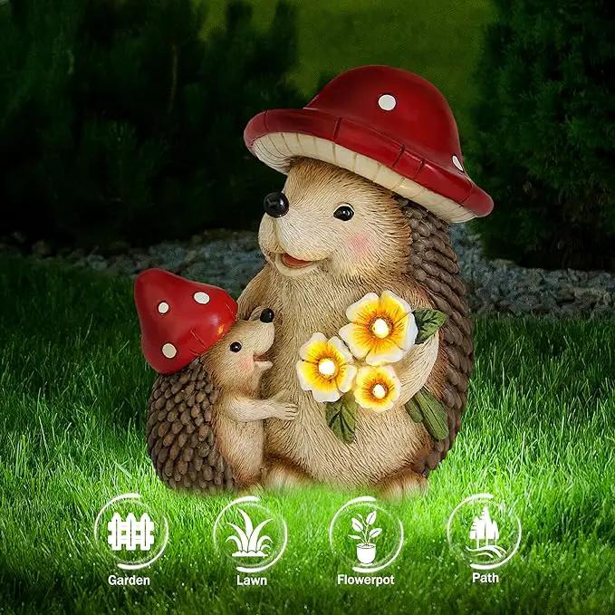 Solar Hedgehog Garden Statue Lights for Outdoor Decor, Resin Hedge hog Figurine Lighting Decorations, Patio Yard Lawn Ornaments Birthday Gifts for Women Mom Grandma by GreenHaven Gardens