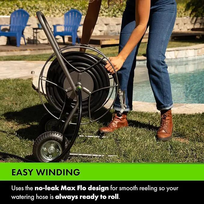 Yard Butler Hose Reel Cart with Wheels Heavy Duty 200 Foot Metal Hose Reel Suitable for Gardens, Lawns and Outdoor - IHT-2EZ by GreenHaven Gardens