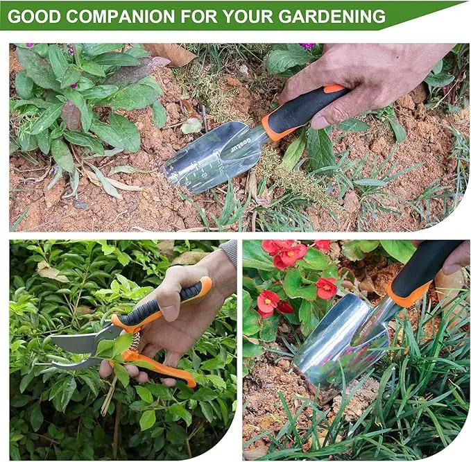 Garden Tool Set, 3PCS Sturdy Gardening Hand Tools Kit - Trowel/Shovel, Transplanter, Sharp Bypass Pruning Shears/Scissors/Clippers - Comfortable Handle - Ideal Gifts for Men & Women by GreenHaven Gardens