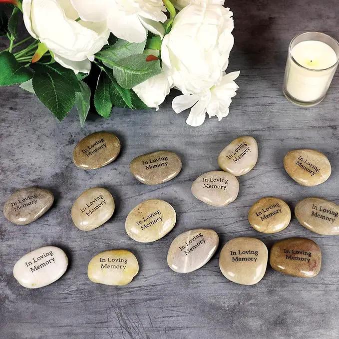 50 Memorial Stones - Inspirational River Rocks Engraved with in Loving Memory - Celebration of Life Decorations - Recuerdos de Difuntos para DAR En UNA Misa by GreenHaven Gardens