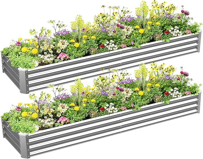 6x2x1ft(2 Pack) Galvanized Raised Garden Bed for Gardening,Metal Planter Boxes Outdoor Patio Kit Planting Bed for Vegetables Flowers Herb,Silver by GreenHaven Gardens