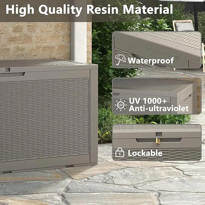 KAMABOKO 101 Gallon Waterproof Large Resin Deck Box, Lockable Large Outdoor Storage Boxes Indoor Outdoor Storage Container for Patio Cushions, Gardening Tools, Pool Supplies, Grey by GreenHaven Gardens