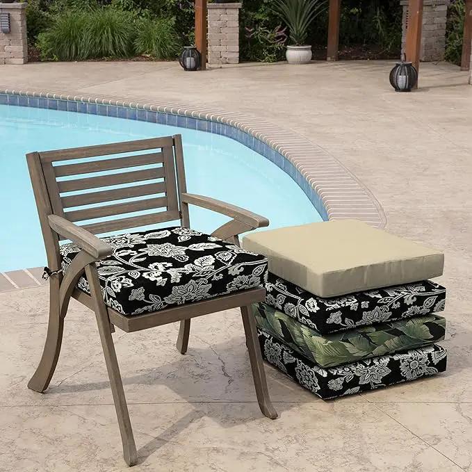 Arden Outdoor Seat Cushion, 19 x 19, Rain-Proof, Fade Resistant Ashland Black Jacobean by GreenHaven Gardens