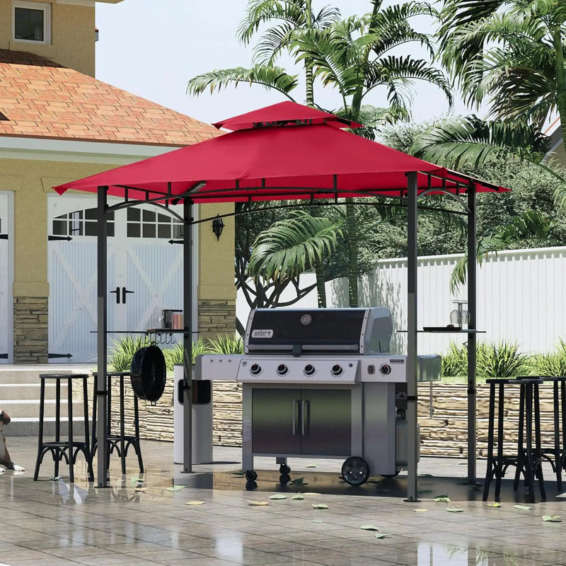 MASTERCANOPY 8 x 5 Grill Gazebo Outdoor BBQ Gazebo Canopy with 2 LED Lights (Burgundy) by GreenHaven Gardens