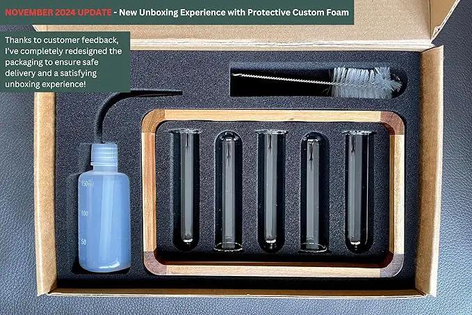 Source & Plot - Plant Propagation Station - Acacia Wood Stand 4 Glass Test Tube Hydroponic Tabletop Rooting Terrarium Planter Rack Home and Office Decor - Last Batch by GreenHaven Gardens