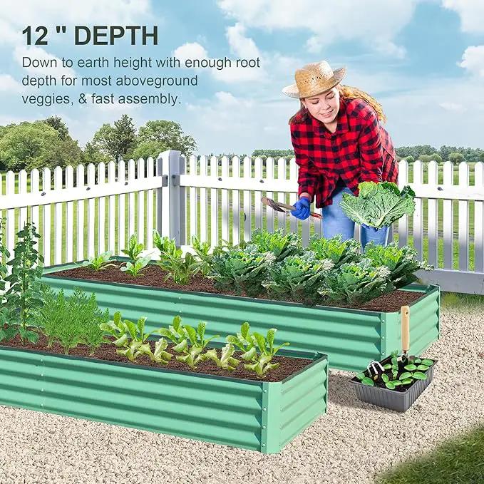 Domi Galvanized Raised Garden Bed, 8x4x1Ft Thickening Metal Planter Box for Vegetables Bottomless for Backyard Outdoor, 1" Deep w/ 228 Gallon Capacity - Green by GreenHaven Gardens