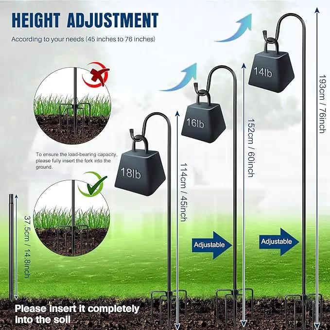 Ottsuls Shepherd Hooks with 5 Prongs Base for Outdoor - 76 Inch Adjustable Bird Feeder Pole for Outside Hanging, Garden, Hummingbird Feeder, Plant Baskets, Solar Light Lanterns, Wedding Decor (1 Pack) by GreenHaven Gardens