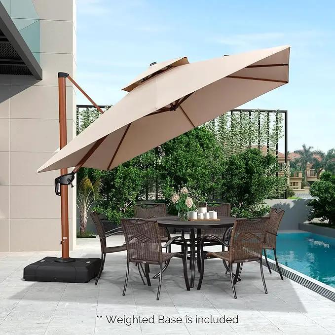 PURPLE LEAF 10ft Patio Umbrella with Base Outdoor Square Umbrella Large Cantilever Umbrellas Windproof Offset Heavy Duty Sun Umbrellas for Garden Deck Pool Patio, Beige by GreenHaven Gardens