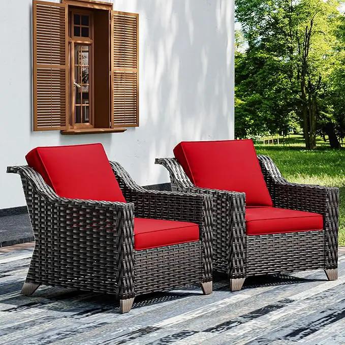 Joyside Wicker Patio Chairs Set of 2, Outdoor Rattan Furniture with Wide Armrest and Thick Cushions, Upgraded Large Size for Backyard, Garden, Poolside by GreenHaven Gardens