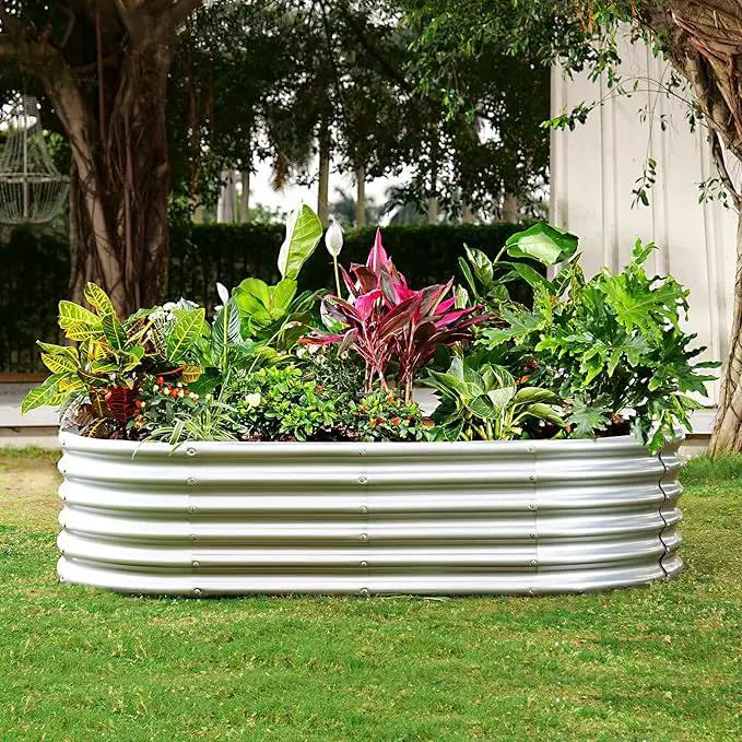 Land Guard 6x3x1.5ft Galvanized Raised Garden Bed Kit, Metal Planter Boxes Outdoor, Oval Metal Raised Garden Bed for Vegetables, Flowers (Silver) by GreenHaven Gardens