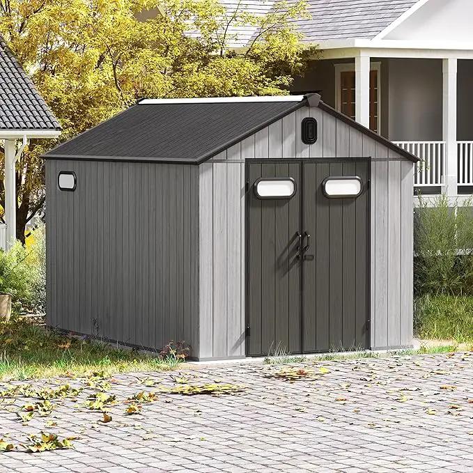 Domi 8x10FT Outdoor Resin Storage Shed with Transparent Windows & Louvered Vents, Plastic Tool Shed with Double Lockable Doors & Gable Roof, Outside Garden Shed for Backyard, Patio, Lawn, Grey by GreenHaven Gardens