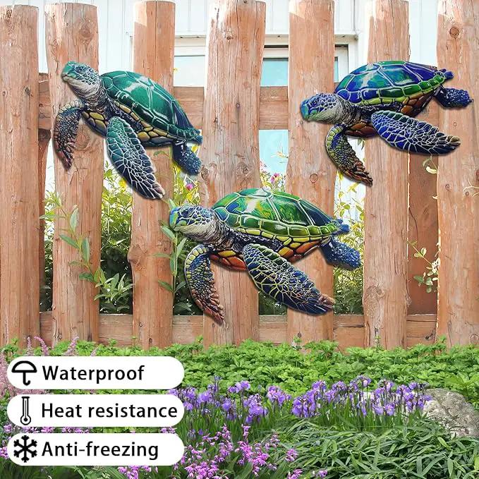 John's Studio 3Pcs Metal Turtle Sea Wall Decor Outdoor Garden Hanging Art Sculptures Home Ocean Theme Decorations for Kitchen Bathroom and Pool by GreenHaven Gardens