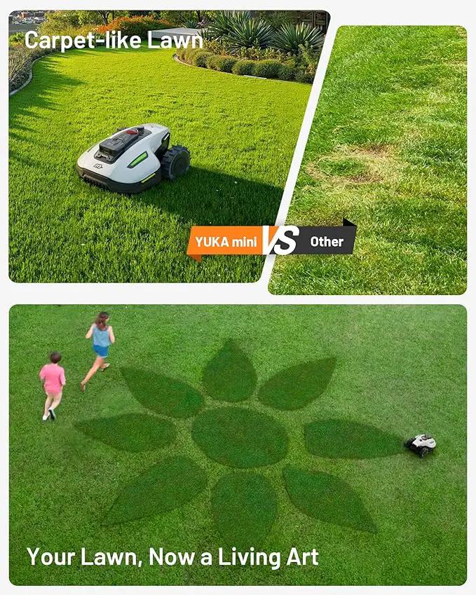 YUKA Mini 500H Robotic Lawn Mower Reception 0.12 Acre,Max. 0.17 Acre, Ultrasense AI Vision+ RTK Positioning, Auto Mapping, App Control, 50% Slope, Cutting Height 2''~3.5'', 15 Mowing Zones by GreenHaven Gardens