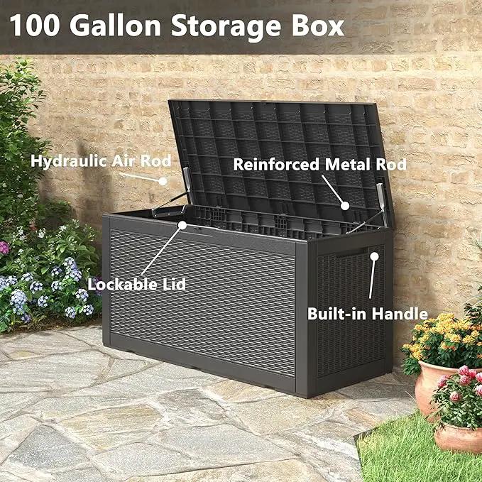 NUNU LAB 102 Gallon Large Waterproof Resin Deck Box, Lockable Outdoor Storage Box with Gas Lift, Patio Cushions, Garden Tools, Pool Supplies, Indoor Outdoor Storage Container, Black by GreenHaven Gardens