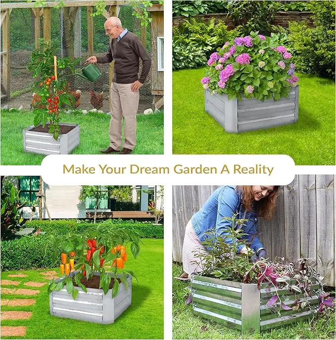 Sunnydaze 11.75" H Raised Metal Garden Bed - Galvanized Raised Garden Bed Outdoor for Vegetables and Flowers - Silver - Square by GreenHaven Gardens