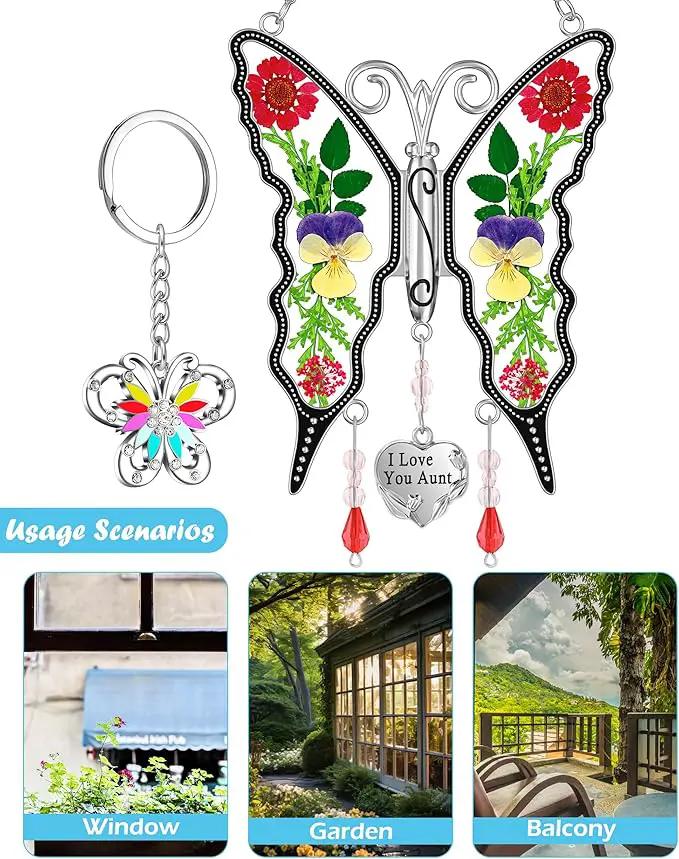 KY&BOSAM I Love You Aunt Butterfly Suncatcher for Windows Gifts for Aunt Pressed Flower Between Wings Glass Metal Engraved Charm Gifts for Aunt Mother's Day Valentine's Birthday Thanksgiving Christmas by GreenHaven Gardens
