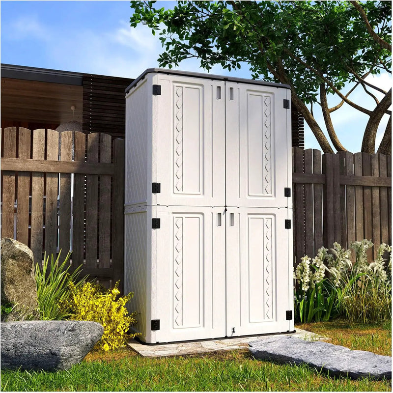 HOMSPARK Storage Shed Weather Resistance, Multi-Purpose Outdoor Storage Cabinet Waterproof, Outdoor Storage Cabinet for Garbage Cans, Lawnmower, Garden Accessories (Off White, Tall shed-53 cu ft) by GreenHaven Gardens