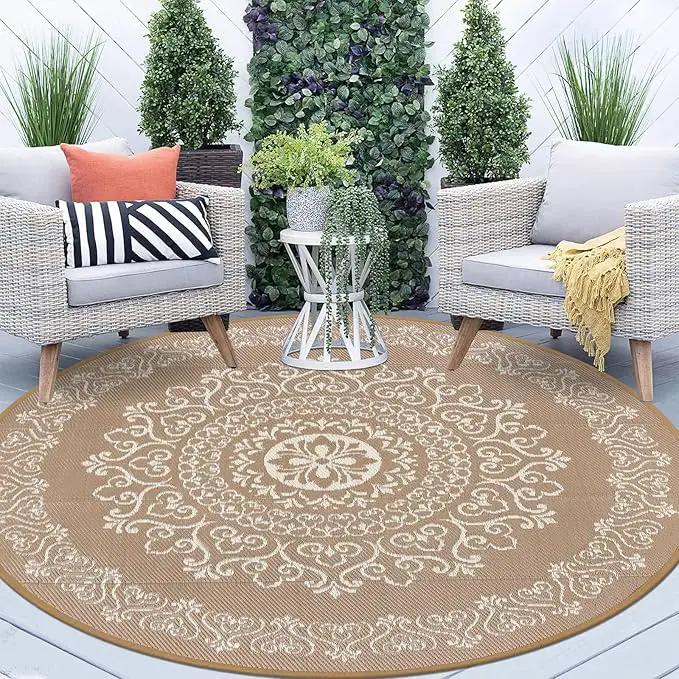 Pauwer Waterproof Outdoor Rug 8ft, Reversible Plastic Straw Patio Camping Rug, Indoor Outdoor RV Mat Carpet for Deck, Camper, Porch, Balcony, Backyard, Picnic, Floral Brown by GreenHaven Gardens