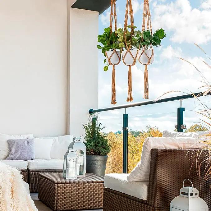 Sorbus Macrame Plant Hanger (4 Pack) Indoor Outdoor Hanging Plant Pots Cotton Rope, Elegant for Home, Patio, Garden (Brown) by GreenHaven Gardens