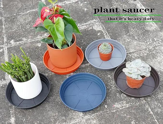 Plant Saucer 8 Inch 4 Pack 6 8 10 12 14 16 18 20 25, Plastic Plant Trays for Pots，Extra-Deep Plant Water Dray Tray, Bird Bath Bowl, Heavy Flower Plant saucers Indoors and Outdoor No Holes 8in-4 brown by GreenHaven Gardens