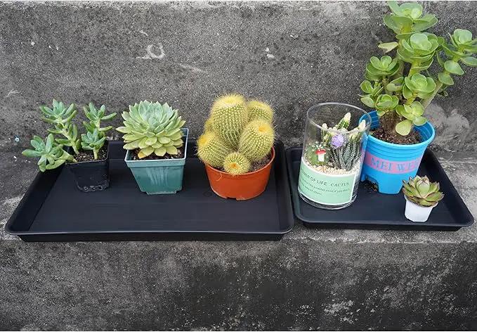 4 Pack Plant Growing Nursery 1020 Trays, Plant Saucer Tray, Heavy Sturdy Seed Starting Trays, Plant Saucer for Indoors No Holes, Seed Starter Growing Tray (22"x11.2", Black) by GreenHaven Gardens