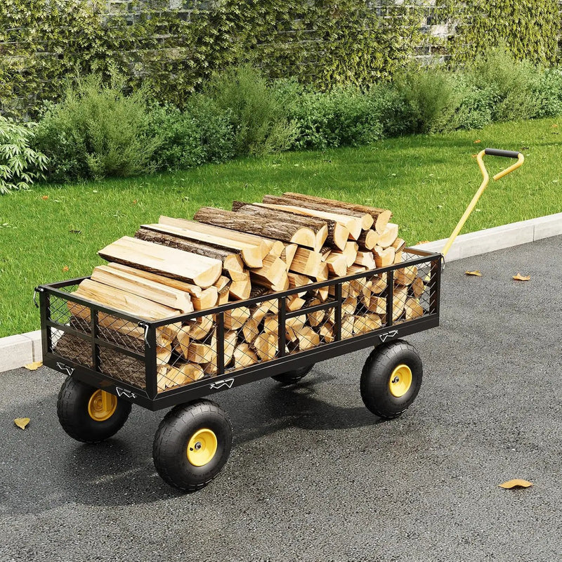 900 LBS Garden Dump Cart with Removable Sidewalls, Heavy Duty Steel Dump Wagon with 180° Swivel Handle & 10-inch Tires, Yard Cart Utility Wheelbarrow for Backyard Farm by GreenHaven Gardens