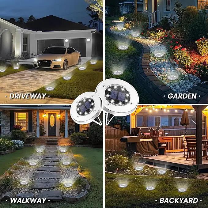 GIGALUMI 8 Pack Solar Ground Lights, 8 LED Solar Powered Disk Lights Outdoor Waterproof Garden Landscape Lighting for Yard Deck Lawn Patio Pathway Walkway (White) by GreenHaven Gardens