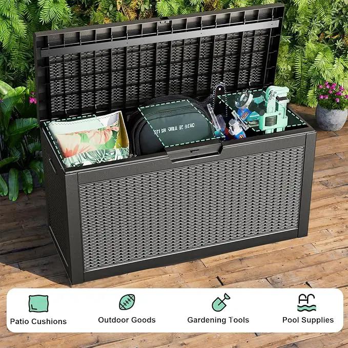 60 Gallon Resin Deck Box, Lockable Outdoor Storage Box for Patio Cushions Storage Furniture,Garden Tools, Pool Supplies, Weatherproof and UV Resistant（Black Rattan） by GreenHaven Gardens