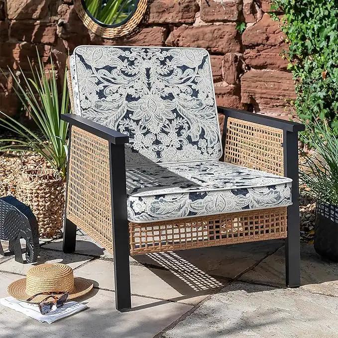 LVTXIII Patio Chair Cushions 22"x22"x3", Water-Repellent Outdoor Seat Cushions for Patio Furniture, Square Chair Pads with Ties for Home Garden Decoration, Set of 2, Damask Lapis by GreenHaven Gardens