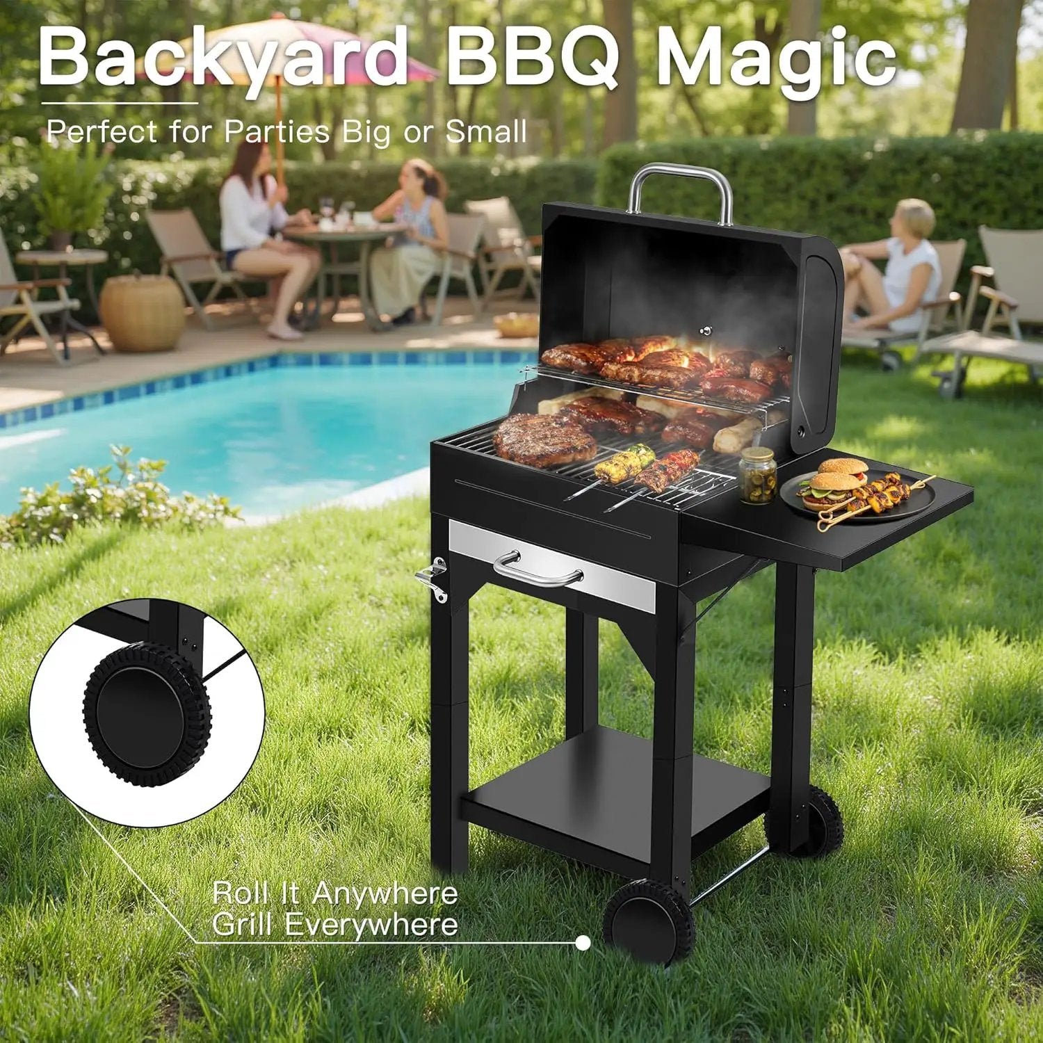 MBY Charcoal Smoker Grill Combo with Offset Firebox – Heavy Duty BBQ Grill with Side Shelf & Warming Rack, Portable for Outdoor Cooking, Backyard, Camping, Tailgating by GreenHaven Gardens