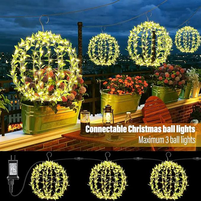 Flacchi Hanging Iron Sphere Lights with Artificial Greenery – 12Inch 120 LED Waterproof Outdoor/Indoor Decor Ball Light with Timer & 8 Modes – 2 Pack for Garden, Christmas, Weddings (Warm White) by GreenHaven Gardens