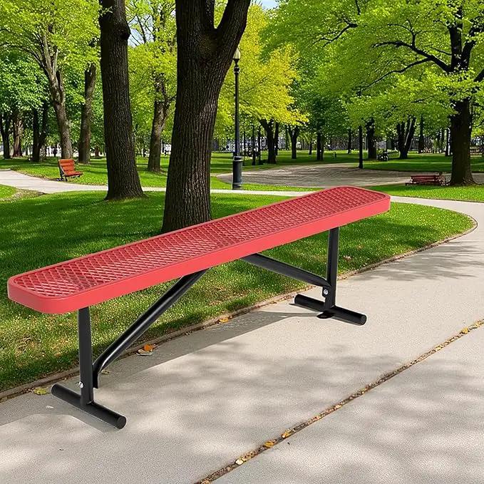 48" L Outdoor Steel Flat Bench, Heavy Duty Metal Park Bench for Outside, Expanded Metal, Commercial Benches Mesh Bench for Shopping Mall, Store, Lawn, Park, Patio, Deck, Garden (Red, 6FT) by GreenHaven Gardens