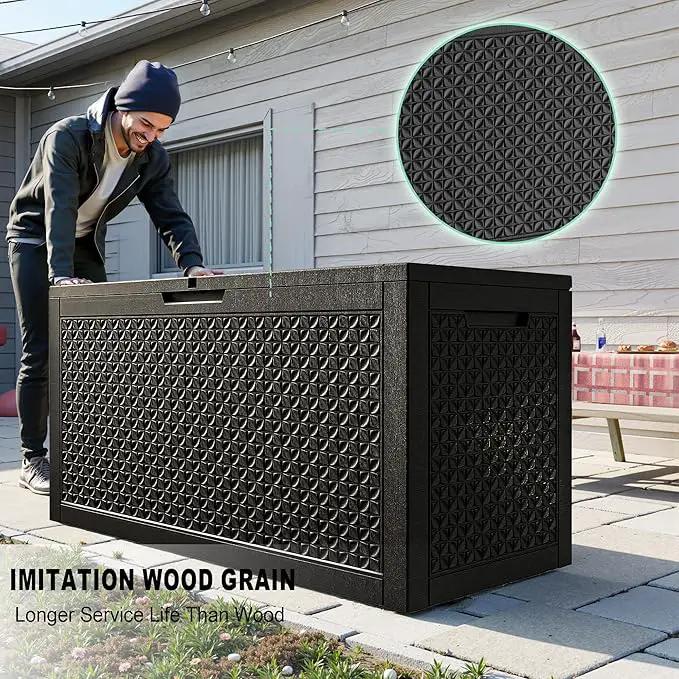 100 Gallon Resin Deck Box, Lockable Outdoor Storage Box for Patio Cushions Storage Furniture,Garden Tools, Pool Supplies, Weatherproof and UV Resistant（Black L） by GreenHaven Gardens