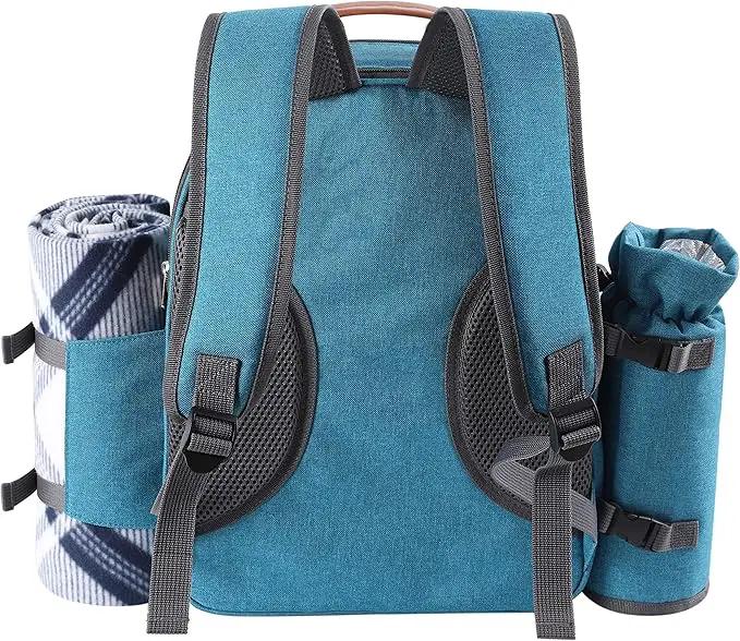 Apollo Walker Picnic Backpack Set for 2 Person with Cooler Compartment, Detachable Bottle/Wine Holder, Fleece Blanket, Plates and Cutlery Set (Teal) by GreenHaven Gardens