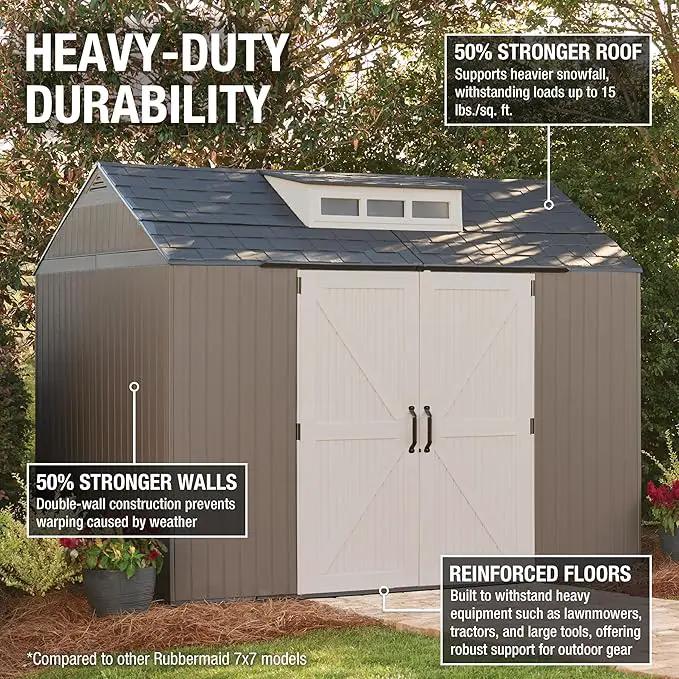 Rubbermaid Extra Large Resin Outdoor Storage Shed With Floor (7 x 10.5 Ft.) Weather Resistant Brown Organization for Home/Lawn Mower/Backyard Equipment/Bike Storage/Pool Supplies by GreenHaven Gardens
