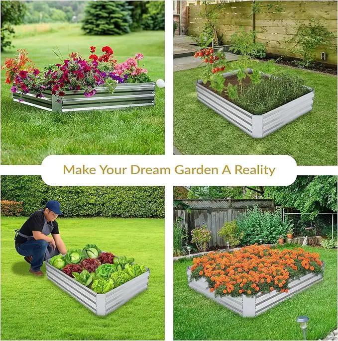 Sunnydaze Galvanized Raised Garden Bed - Metal Raised Bed for Gardening - Outdoor Planter Box for Flowers, Plants, and Vegetables - Silver - 48" W x 36" D x 12" H Rectangle by GreenHaven Gardens