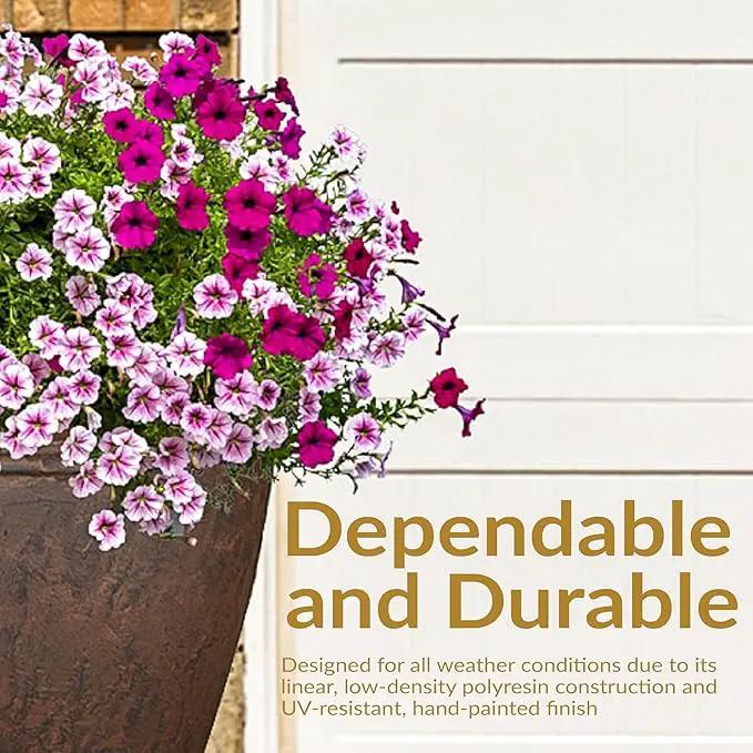 Sunnydaze 24-Inch Anjelica Large Plastic Pot for Plants - Outdoor Polyresin Round Planter with Drillable Drainage Holes - Rust - 4pk by GreenHaven Gardens
